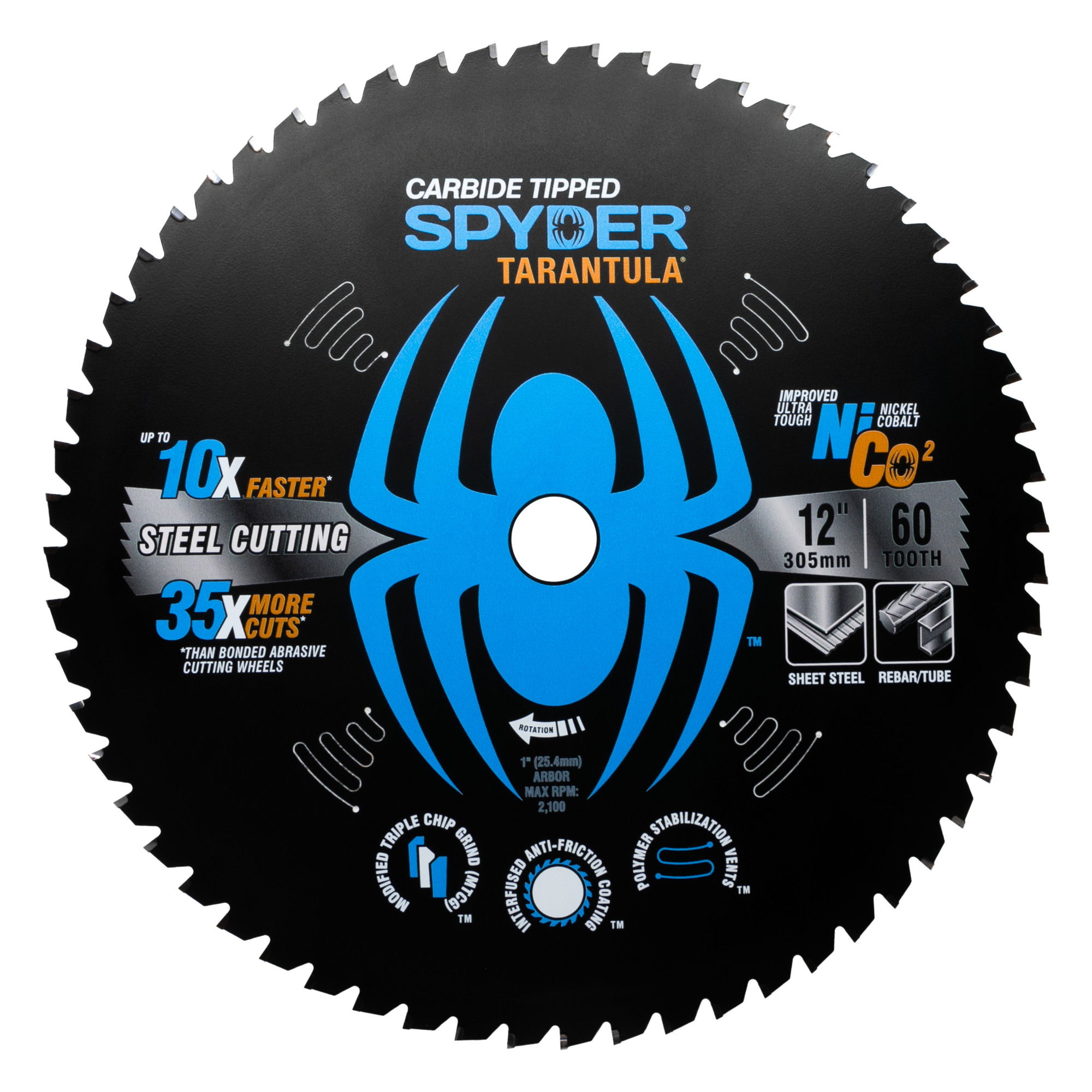 SPYDER, Stl Cutting 12in. 60T TCT Stl Circ Tarantl Saw Blade, Blade Diameter 12 in, Included (qty.) 1 Model# 13505